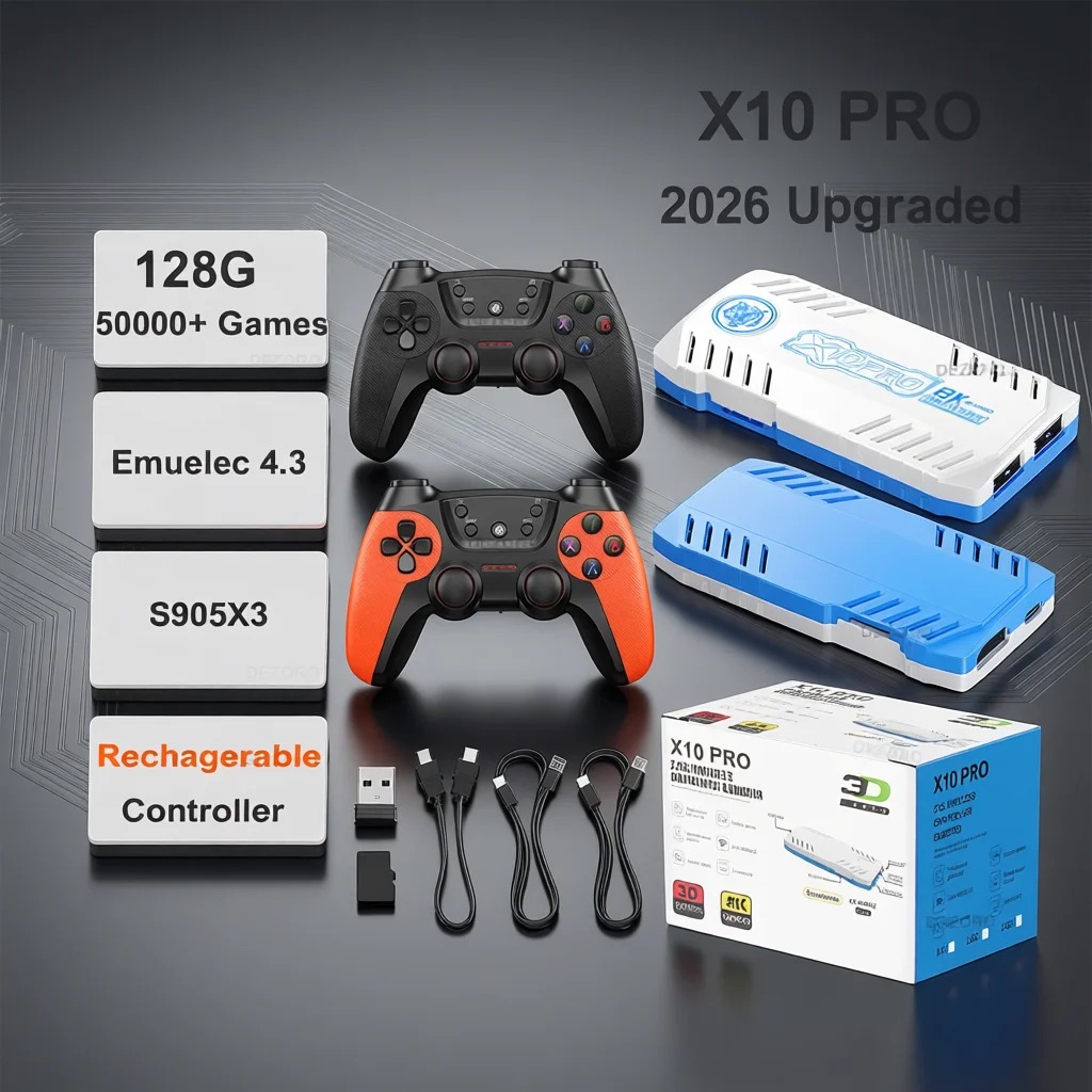 2026 X10 Pro 128G Built In 50000 Retro Games 50 Emulators Videojuegos Consola Rechargeable Gamepad X10 Pro Game Stick 4K
