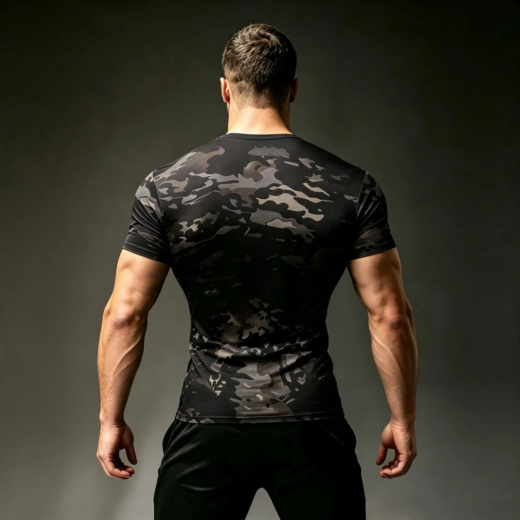 Dark Camo Graphic Crew Neck Tshirt Male Stretch Slim Outdoor Hunting Fitness Short Sleeve Tops