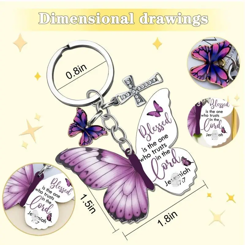 Schmetterlings-Schlüsselanhänger mit dem Vers „Alle Dinge sind möglich“ – Inspirierendes religiöses Geschenk für Frauen, Autoschlüssel, Taschen- und Geldbörsen-Accessoire – Detail 1
