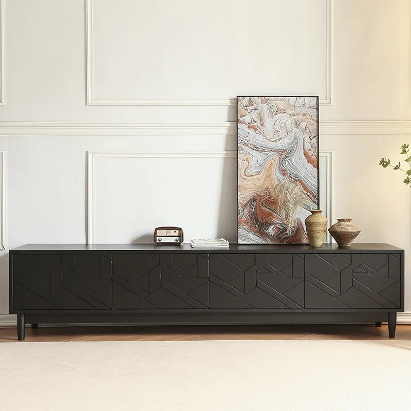 Nordic simple solid wood TV cabinet coffee table combination, medieval log floor storage cabinet, living room carved