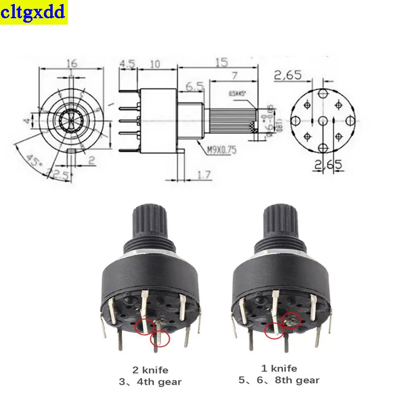 Cltgxdd 1 Set SR16 Rotary Switch 1 Pole 3/4/5/6/8 Position 2 Poles 3/4 Position Handle Length 15MM Flower Shaft plum Blossom Swi