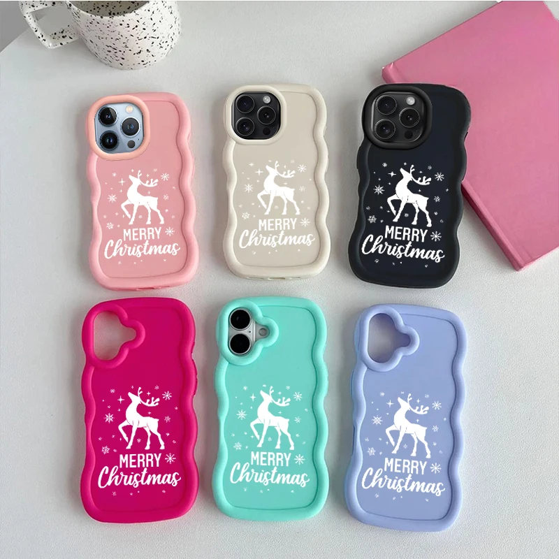 Christmas Fashion Wave Soft Phone Case For iPhone X XR XS SE 4 11 12 13 14 15 16 16E 17 AIR PLUS PRO MAX Macaron Cover