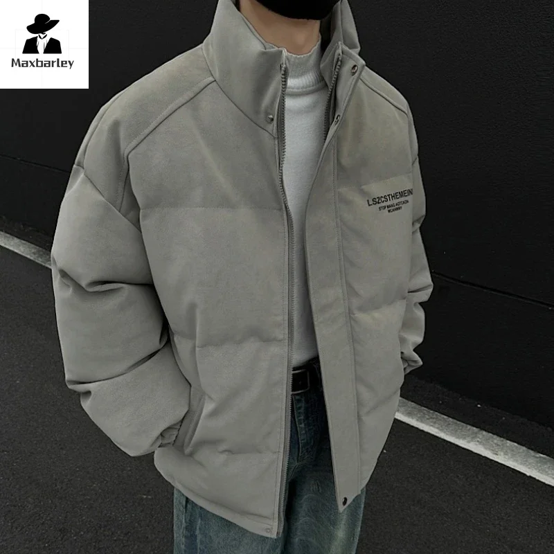 Giacca invernale da uomo 2025 Harajuku pelle di cervo alla moda spessa calda risvolto Parka giacca imbottita antivento stile coreano maschile casual