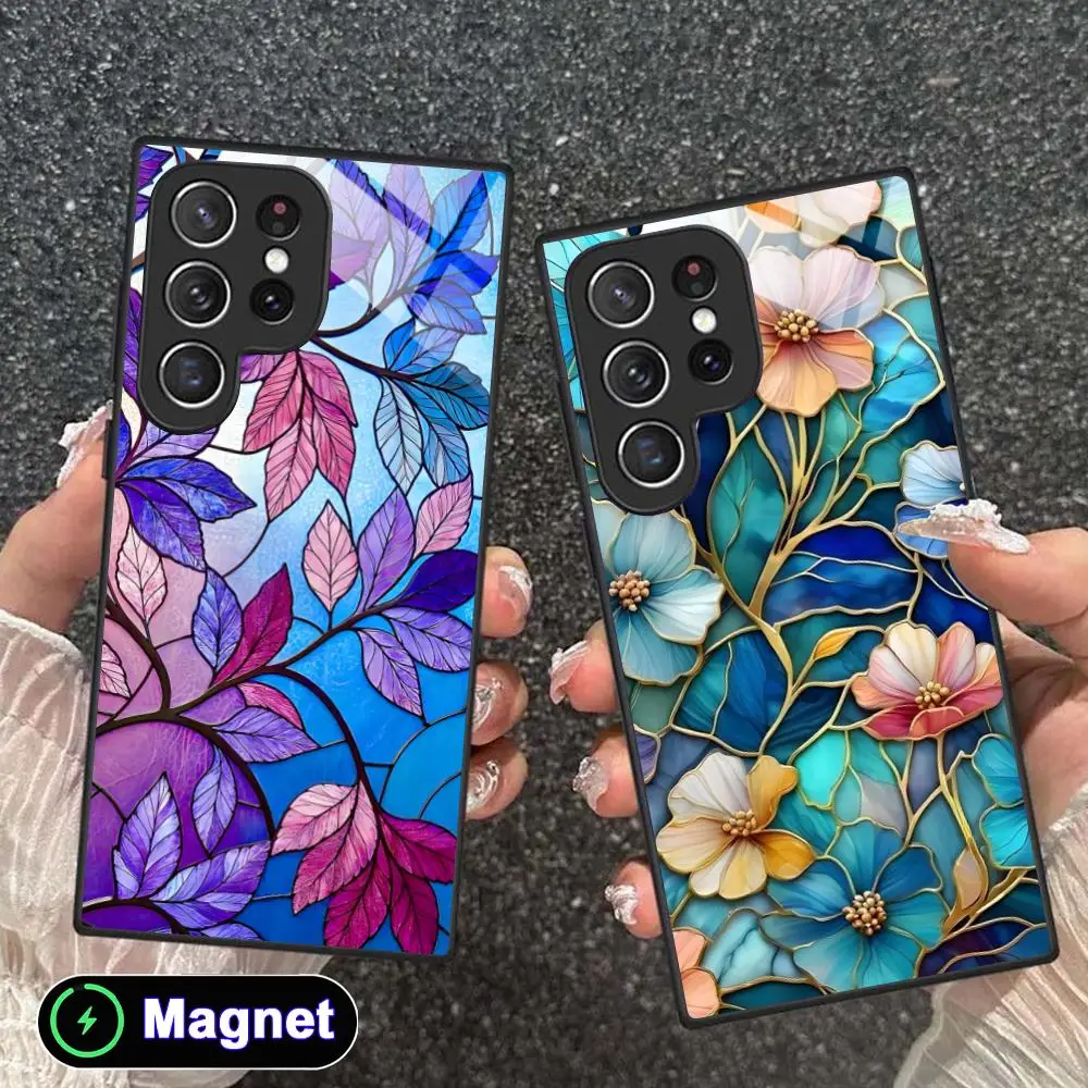 Shining Flowers Phone Case for Samsung Galaxy S26 S25 S24 S23 S22 S21 S20 Note20 Plus FE Ultra Glass Magnet Cover