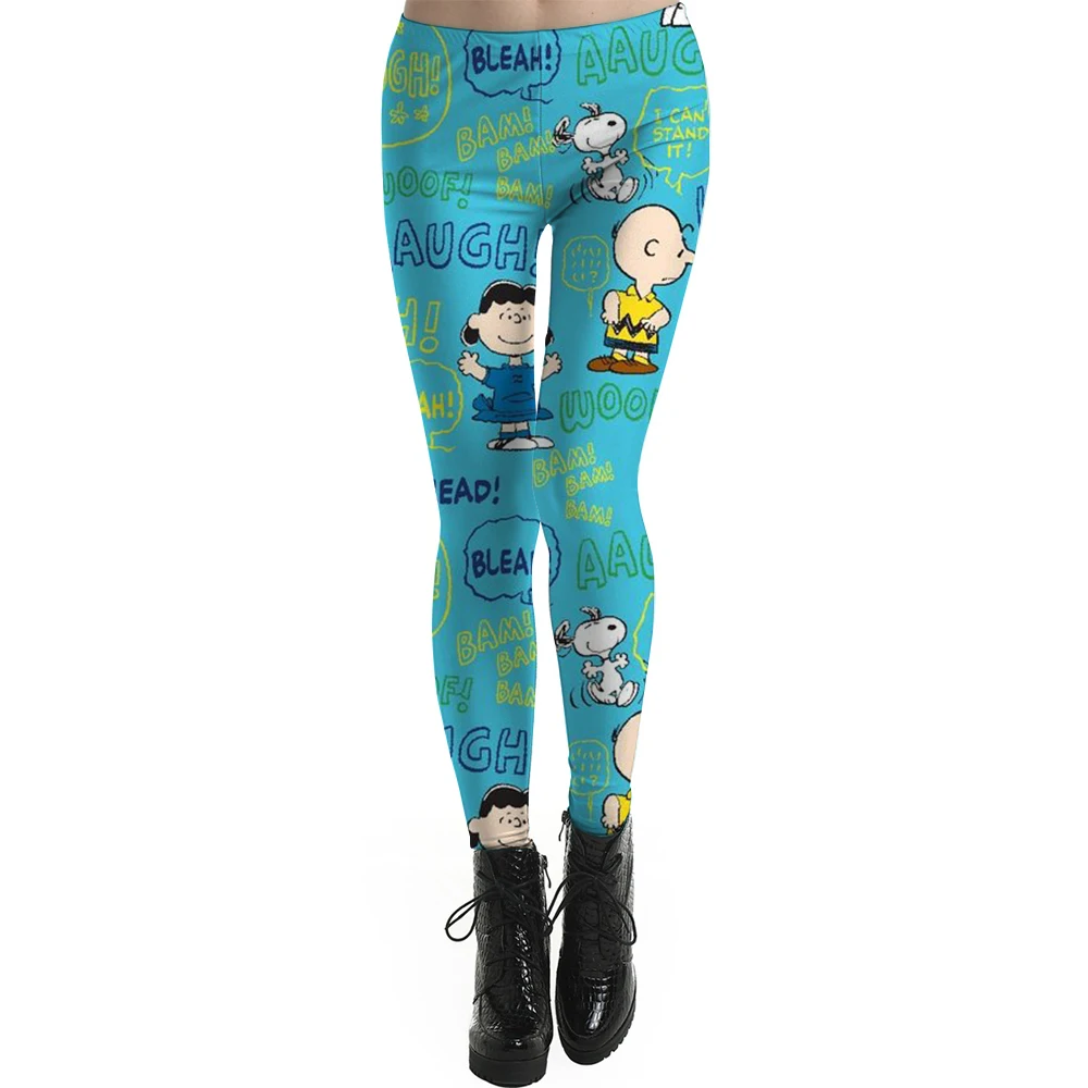 Snoopy print Pink Tight Casual High Stretch Women's Leggings, Sporty And Sexy Fitness Retro Nine Point Pencil Pants