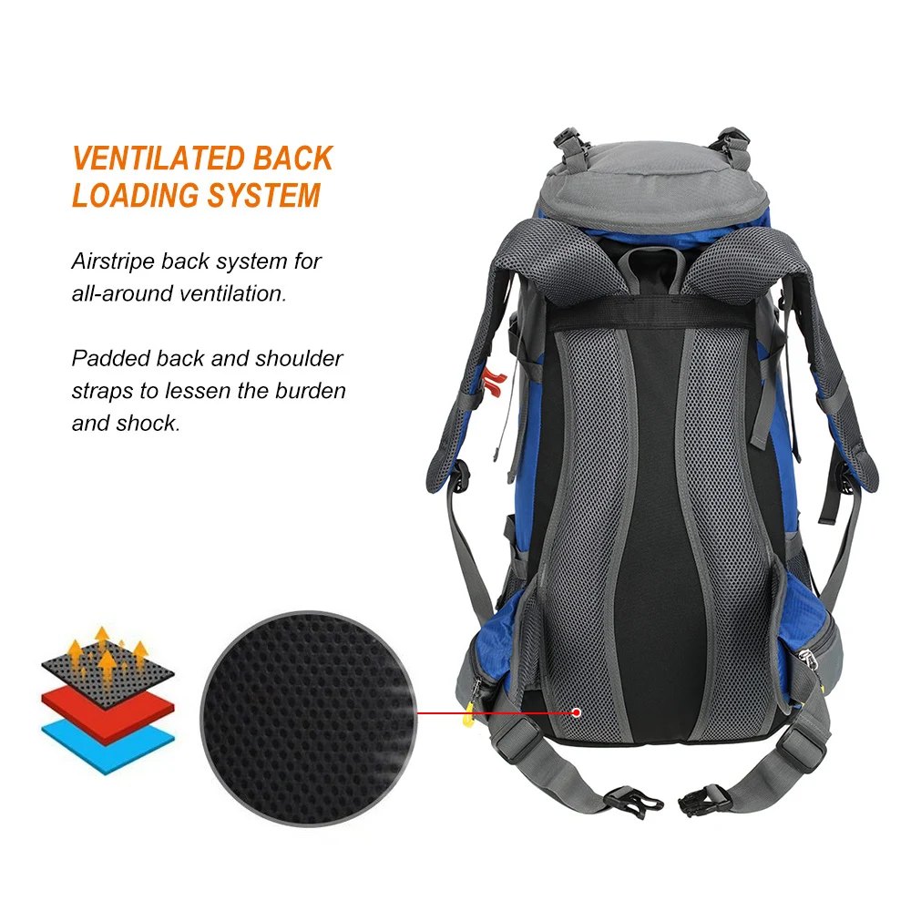 Lixada 50L Large Waterproof Travel Bags Nylon Rucksack Outdoor Sport Backpack with Rain Cover Camping Climbing Trekking Knapsack