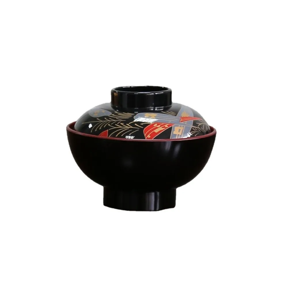 New With Lid Miso Soup Bowl Soup Container Maple Leaf Japanese Rice Bowl Double Color Japanese Flower Bowl Dining Accessories