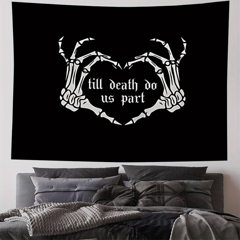 VIKAMA Dark Oath Skeleton Hand Tapestry with Jointed Heart Effects Gothic Style Bedroom Theme Room Decor
