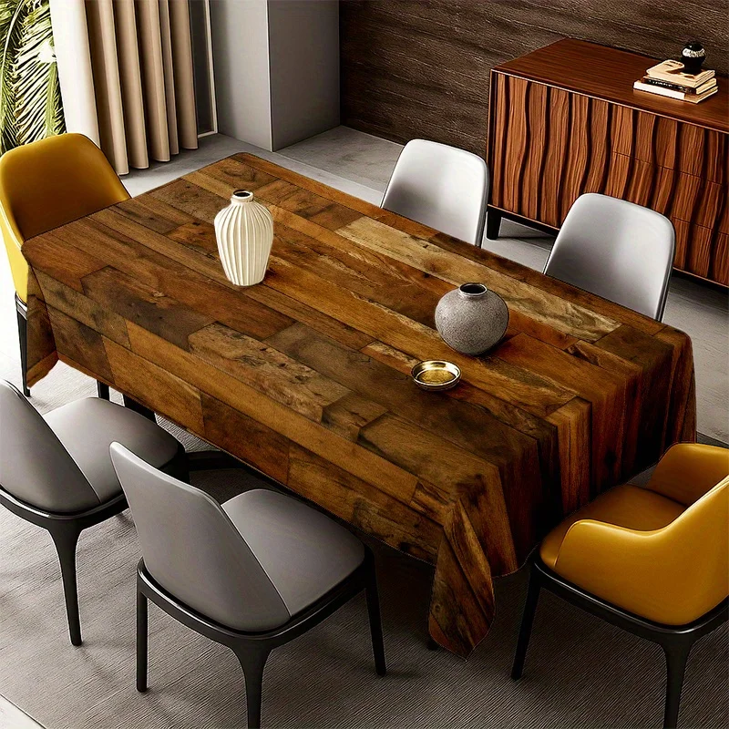 【jit】 1pc Soft, Fashionable, Elegant and Retro Wood Grain Tablecloth, Machine Washable and Easy to Cleanzyc