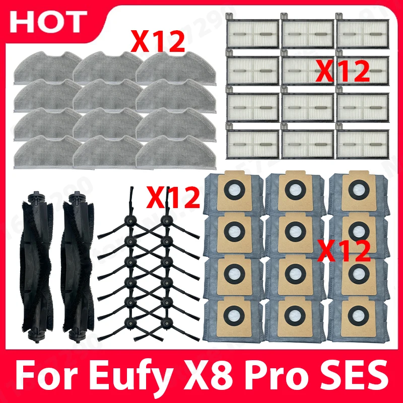 Für Eufy X8 Pro SES Kit Ersatzteile Haupt- und Seitenbürste Hepa-Filter Wischmopp Staubbeutel Roboterstaubsauger Ersatzzubehör