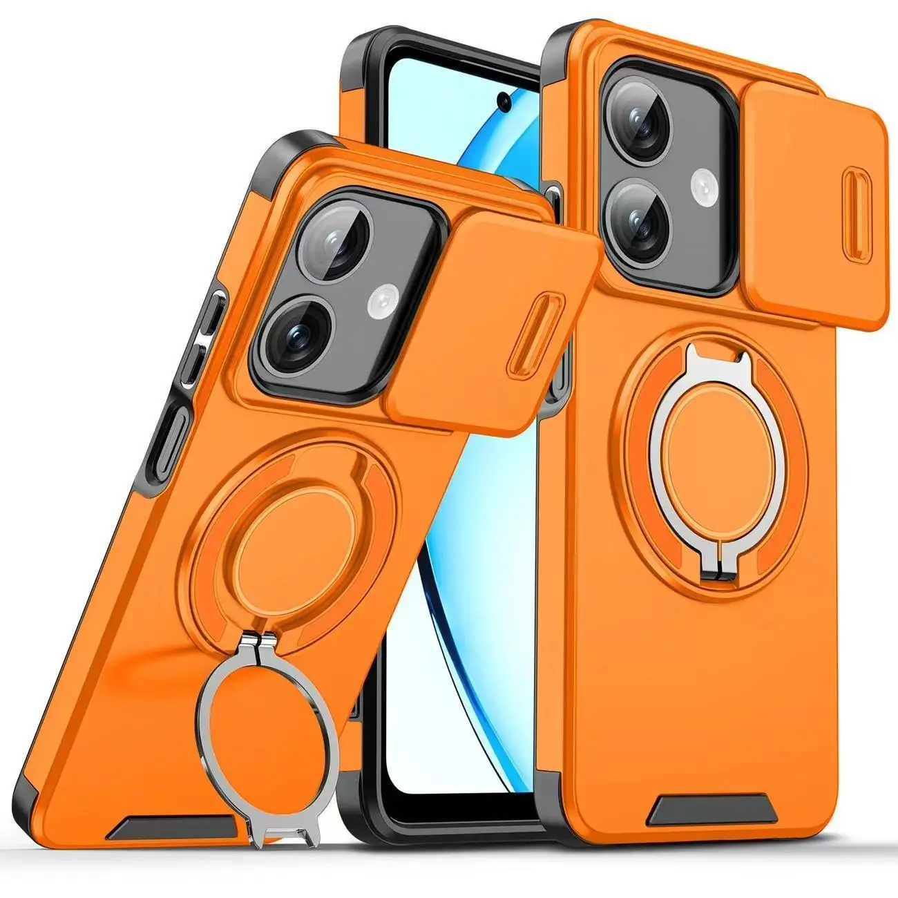 Sliding Camera Lens Protection Armor Phone Case For Samsung Galaxy A07 360° Rotate Ring Holder Kickstand Shockproof Back Cover
