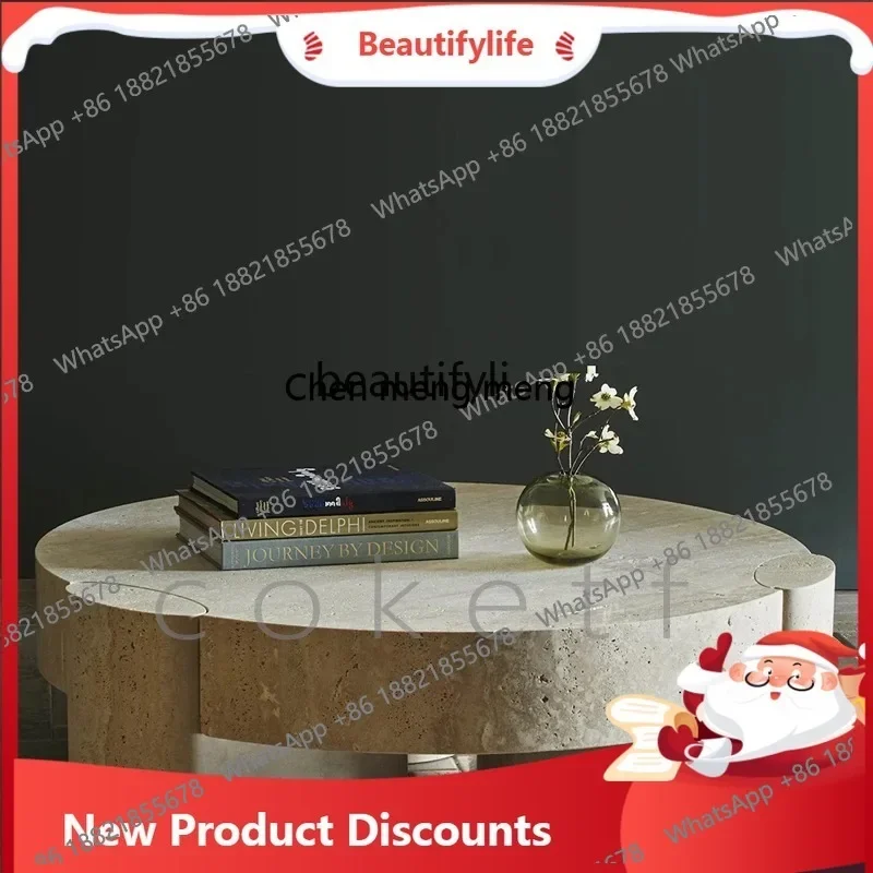 03 Wabi Sand minimalist creative high sense natural Roman cave stone round living room coffee table designer coffee table