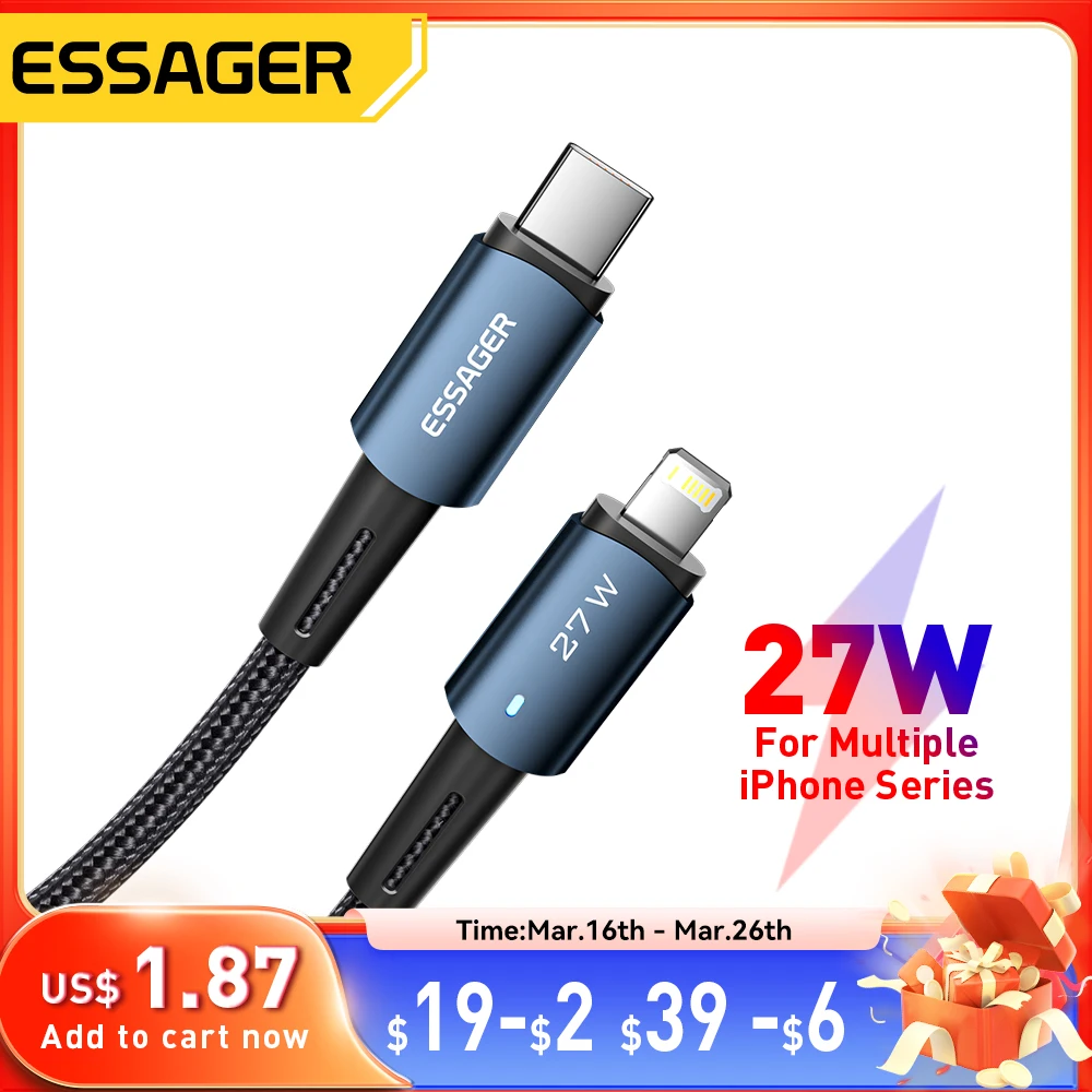 Essager USB C Cho IPhone 14 13 12 11 Pro Max XS 20W Cáp Sạc Nhanh Type C để Chiếu Sáng Ngày Dây Thép Cho iPad Macbook