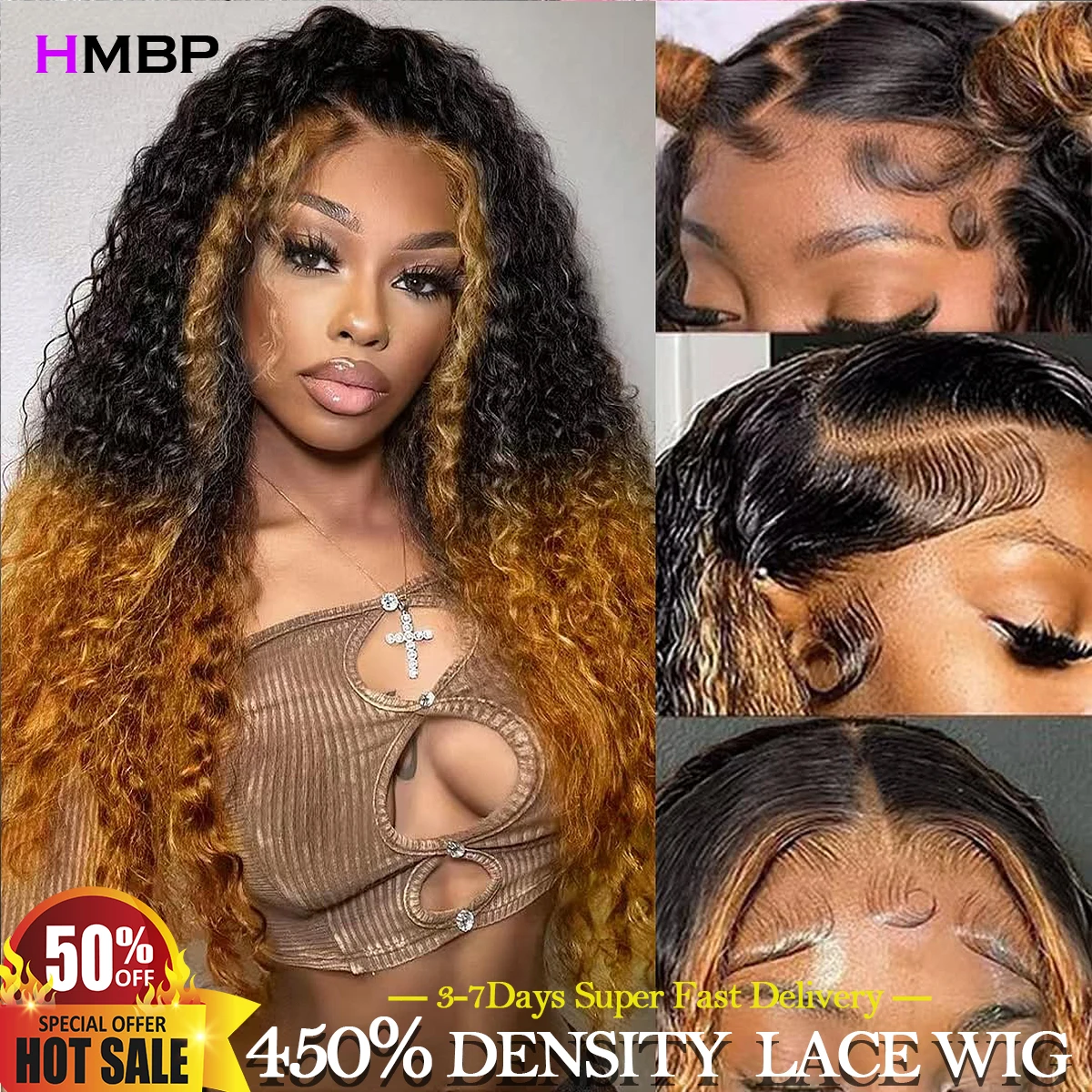 

Honey Blonde Glueless Wig Human Hair Wear and Go Deep Wave 13x6 Hd Lace Frontal Wig Human Hair Ombre Water Wave Preplucked Wigs