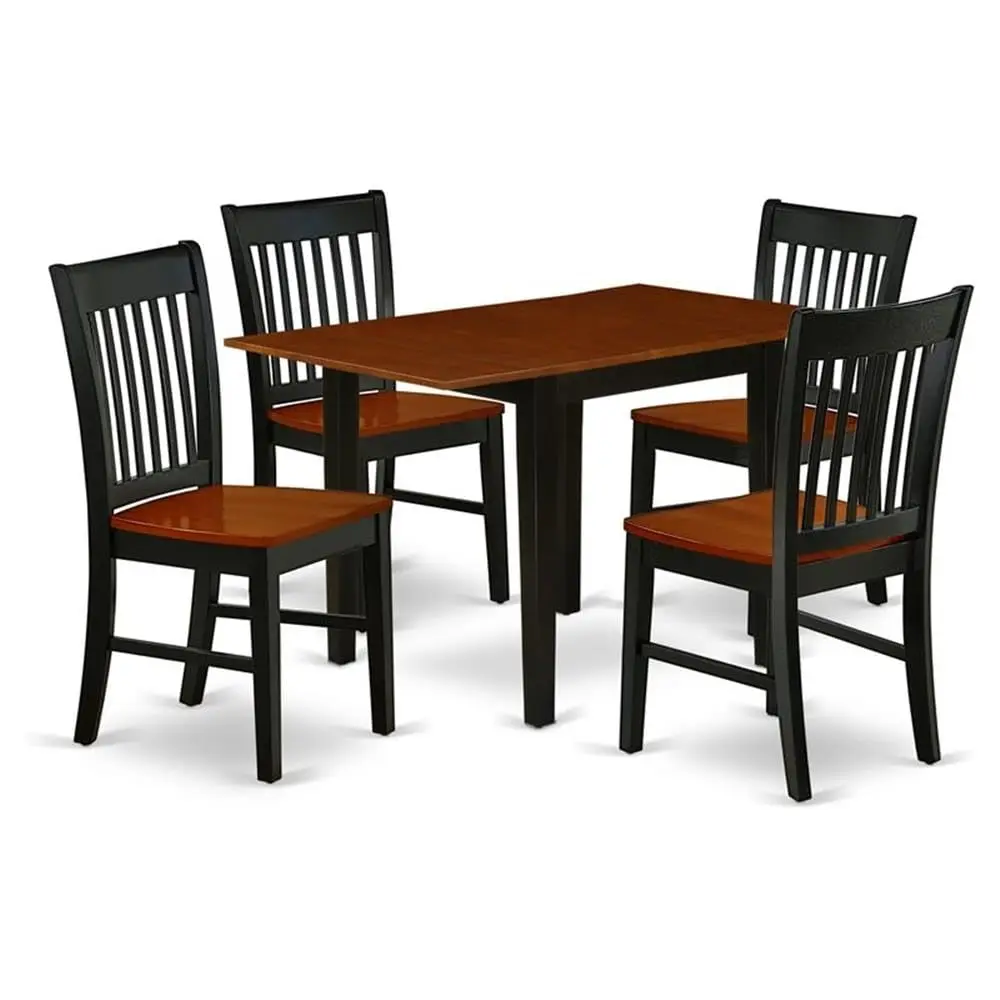 5 Piece Dining Set for 4 Rectangle Dropleaf Table & 4 Chairs 30x48 Inch Black & Cherry, Customized