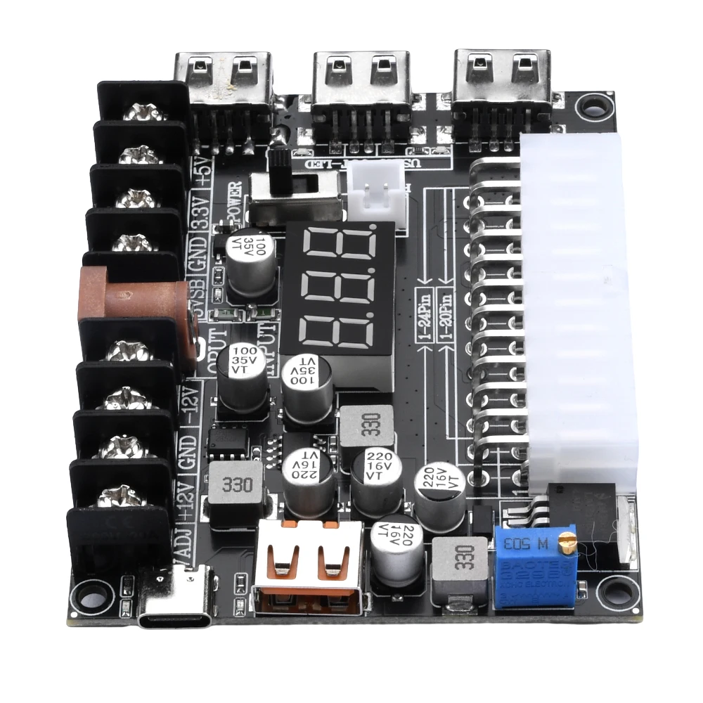 24 Pins 20Pins ATX Power Supply Breakout Board With  Acrylic Case Kit Digital Power Module Adapter Power Connector PD2.0/ PD3.0