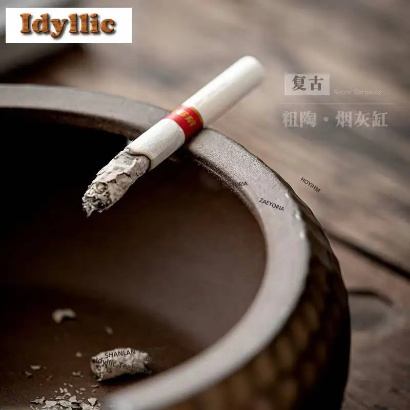 Coarse Pottery Gilding Malleolar Stria Ashtray Traditional Puddle Ash Tray Household Weed Smoking Chinese Tea Set Collection