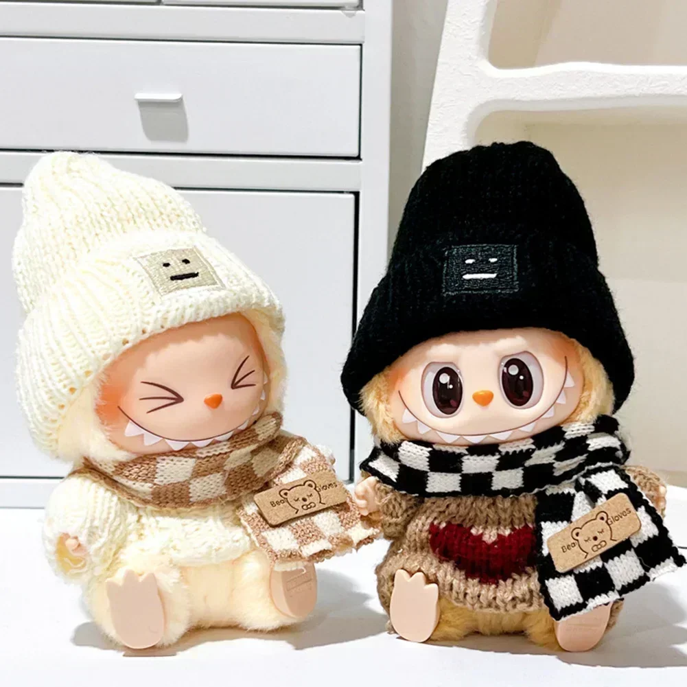 

17cm Mini Doll'S Clothes Outfit Accessories For Korea Kpop Exo Labubu Idol V1 V2 Sweater plaid overalls scarf set Clothing Gift