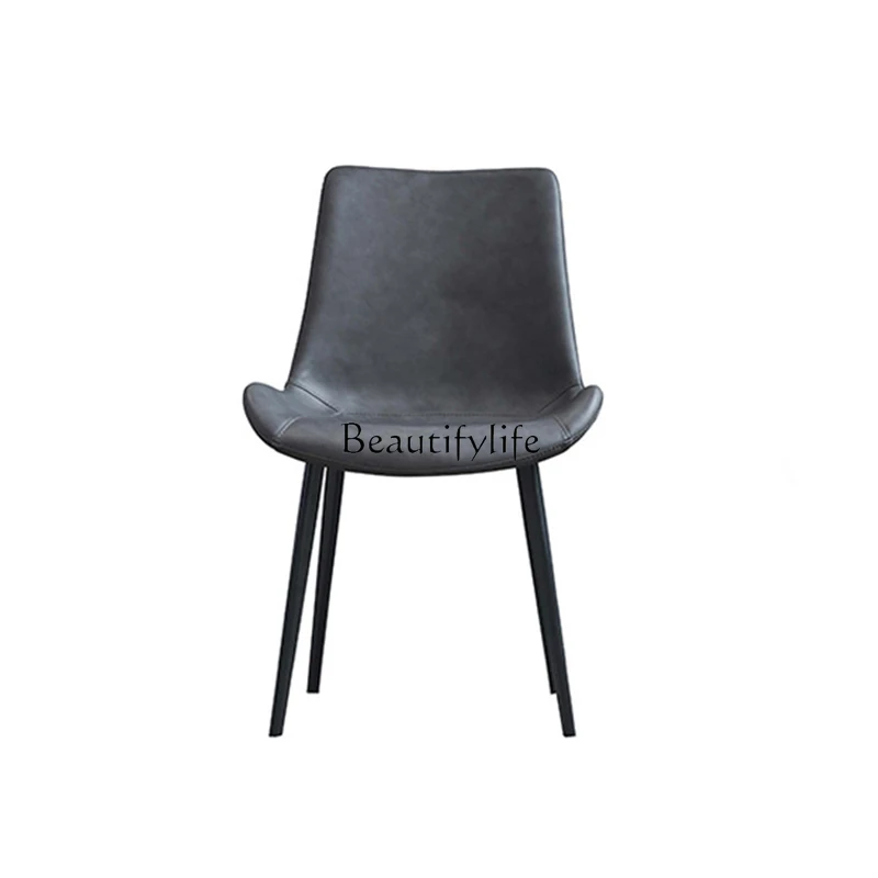 

Modern Minimalist Dining Chair Home Nordic Restaurant Light Luxury I Italian Iron Leather Armchair