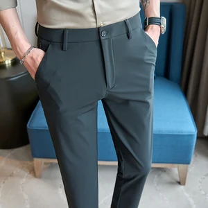 29-40 Spring Summer Ice Silk Elastic Suit Pants for Men Slim Fit Casual Business Dress Pants Quick Dry Office Social Trousers