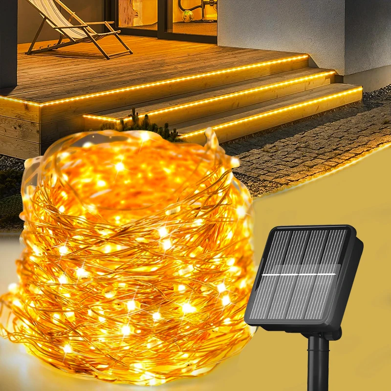 

LED Solar Wire String Lights Outdoor Decor Patio Solar Lights 8modes Waterproof for Street Trees Patio Balcony Yard