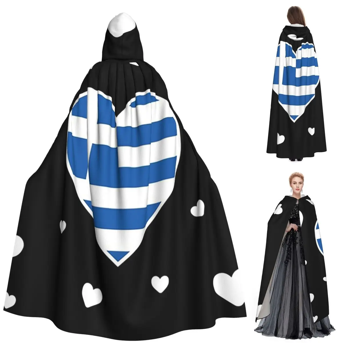 

Greece Love Flag Heart Designs Long Hooded Cloak Witch Medieval Costume Cosplay Cape HalloweenVampire Adult Unisex