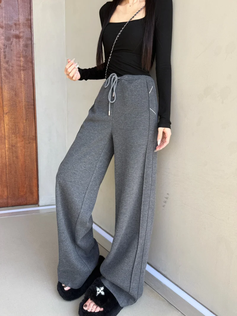 Women's Wide Leg Casual Pants Comfortable Loose Fit Drawstring Elastic Waist Versatile Loose Trousers