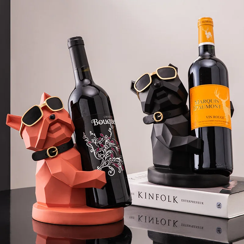 

Geometric Animal Sculpture Wine Rack Living Room Table Decoration Resin Bulldog Cup Holder Wedding Gift Home