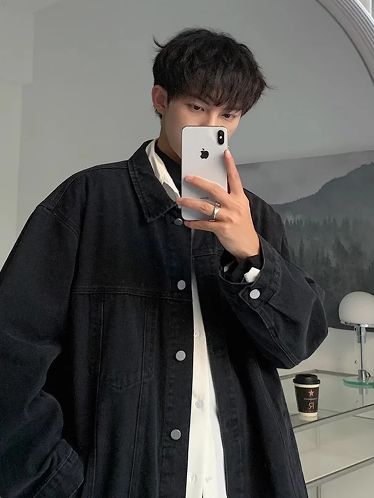 

Bla American Sle Denim Jaet Men's Retro Collar Workwear Jaet Casual Top for Couples Spring Autumn Collar Jaet