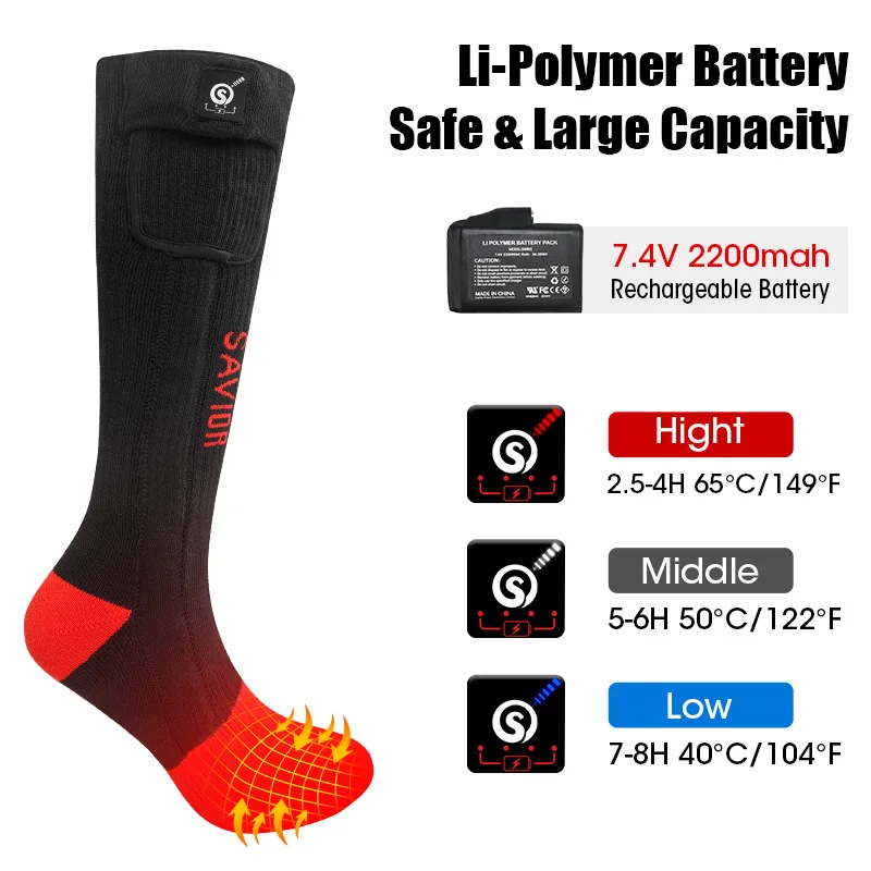 DAY WOLF Winter Electric Ski Socks Rechargeable Heating Warm Socks Outdoor Motorcycle Fishing for Men Women Climbers Camp