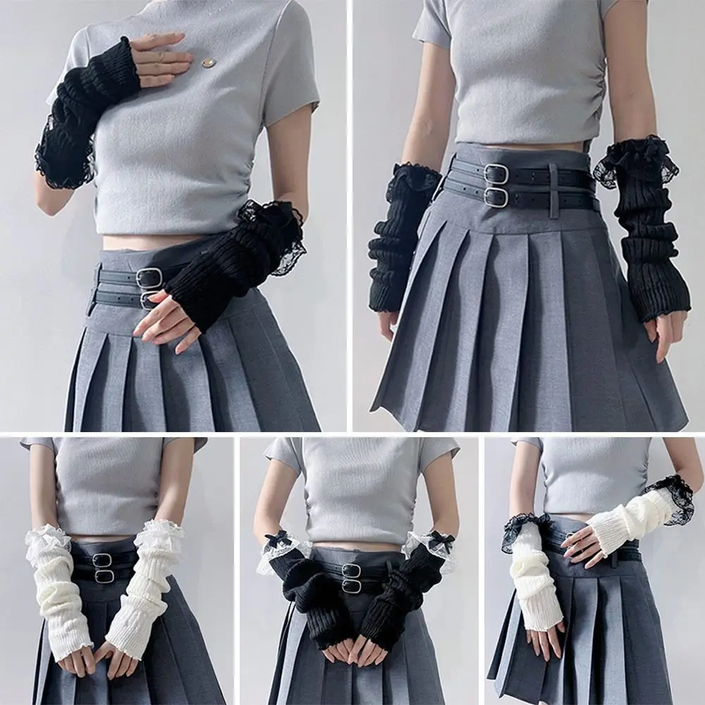 

Длинные перчатки без пальцев, черные, белые вязаные перчатки с искусственными рукавами, перчатки для рук, гетры для рук, рукавицы для локтей для женщин