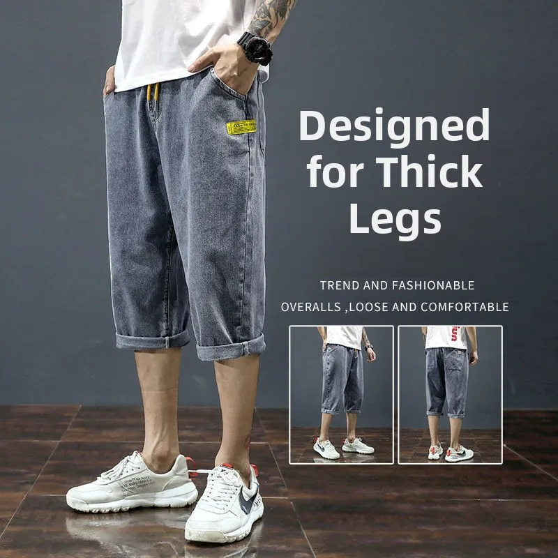 

Men's Casual Wear Jeans Cargo orts mid Waist Cotton Denim Loose Fit Summer Workwear Trousers Wear Resistant Straight Leg