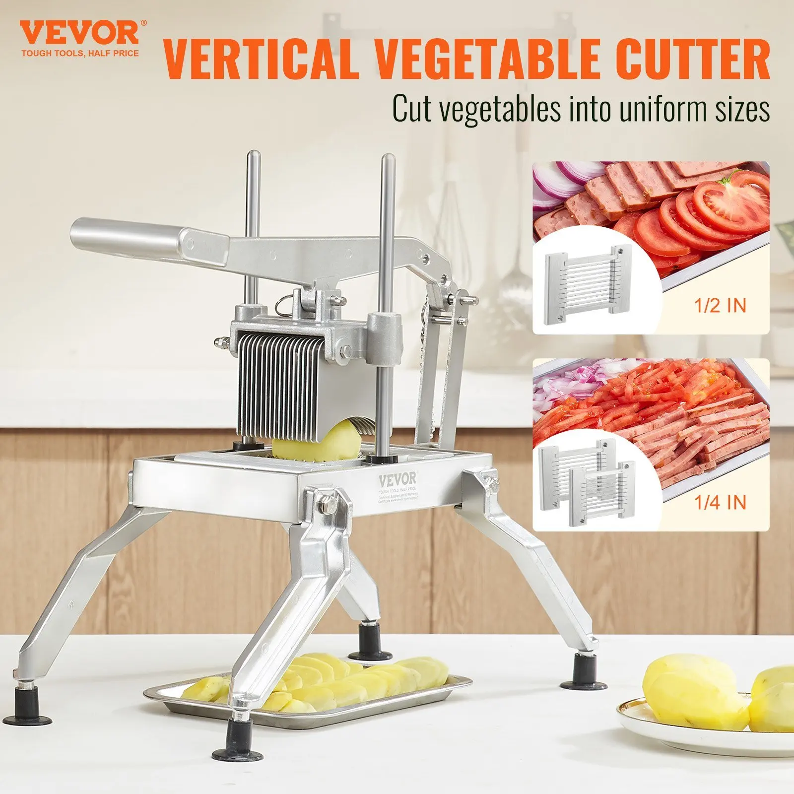 NEW Commercial Vegetable Slicer, 1/4 and 1/2 inch Tomato Slicer, Stainless Steel and Aluminum Alloy Vegetable Cutter Slicer