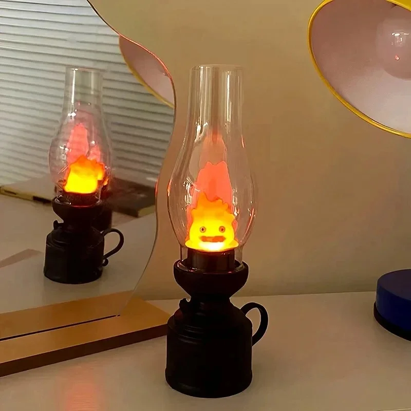 Vintage Night Light Kerosene Candle Holder Light Flameless Cartoon Anime Table Lamp Button Battery Home Bedroom Decoration Prop