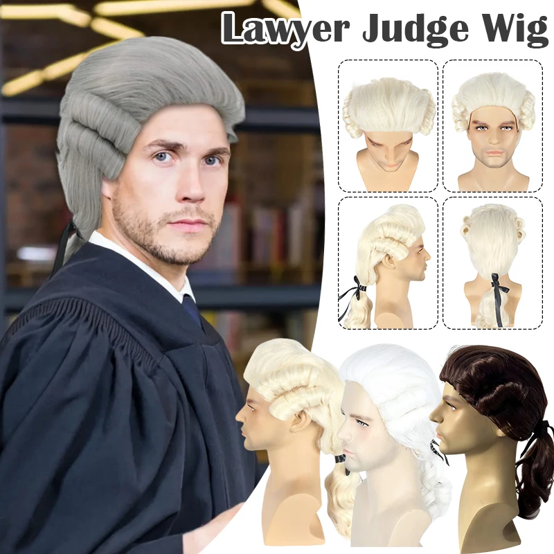 Lawyer Judge Baroque Cosplay Curly Wig Men Deluxe Wig Historical Long Synthetic Wig For Halloween Costume Hair Accessories