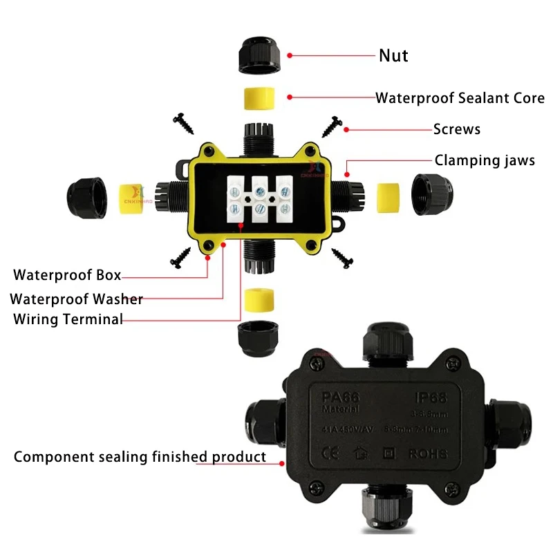 IP68 Waterproof Junction Box Electrical Connector 2-3Way Enclosure Block Cable Connecting Line Protection for Wiring Accessories