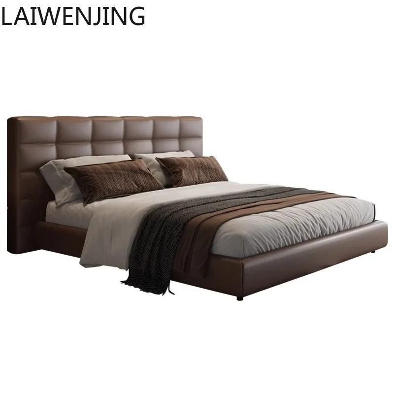 HLZ Italian Minimalist Genuine Leather Bed Master Bedroom High-End Elegant Modern Simple Light Luxury Double Bed