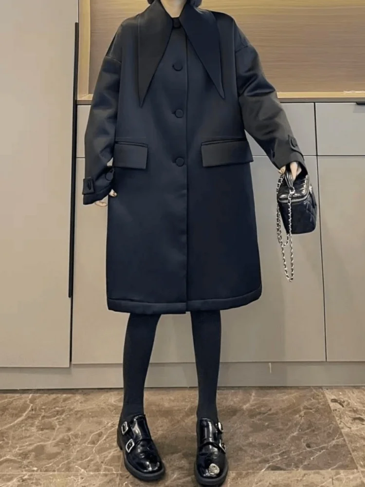 

Ele Loose Versatile Outerwear Casual Sle Women's Coat Cotton Padded Medium Length Button Closure No Brand Registered