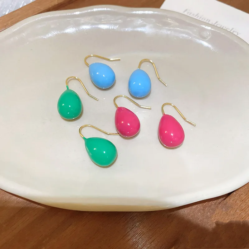 Colorful Oil Dripping Waterdrop Ear Hook Earrings for Women Light Luxury Simple Small Jewelry