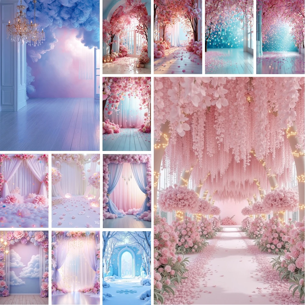 

MOON.QG Decorative Curtains Party Backdrop Sequin Wedding Decoration Flower Pink Birthday Baby Shower Girl Backgrounds Photo