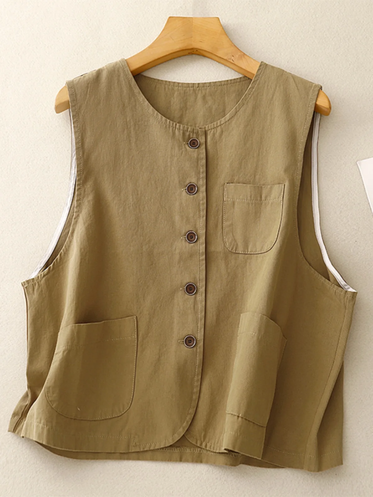 

Women's Workwear Vest Top Layering Versatile Autumn Design High-End Feel Patchwork Cotton Blend round Ne Button-Up Jaet