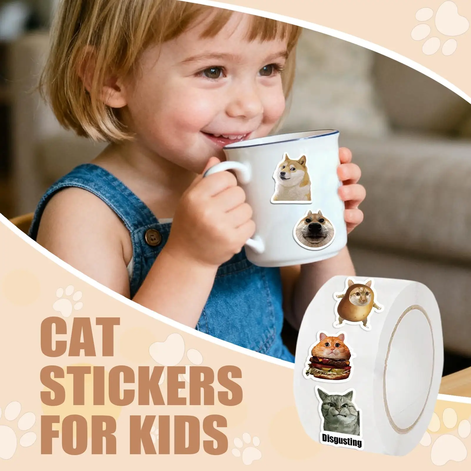 مضحك القط ملصقات 500 ورقة/لفة الشارات الديكور المغلف ختم الديكور للمدرسة حزب مكتب سجل القصاصات دفتر المحمول #2