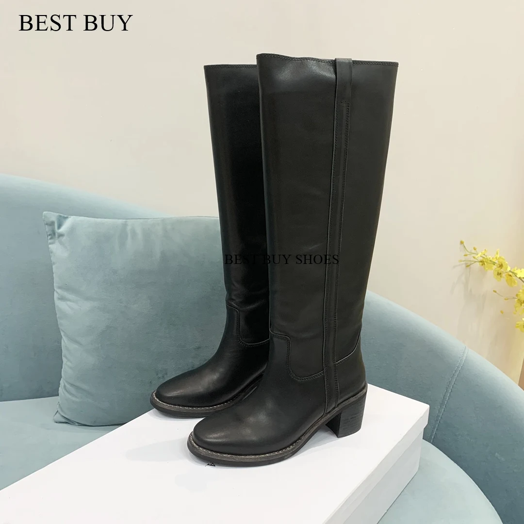 big size 35-43 Square thick High Heel Women Winter Boots rouned Toe Knee High Boots Real Suede Leather Warm Sexy Fashion 2024