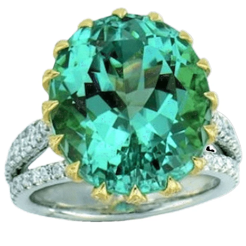 Luxury Elegant Green Synthetic Zirconia Silvery Plated Ring for Women Vintage Sparkling Banquet Celebration Jewelry Accessories