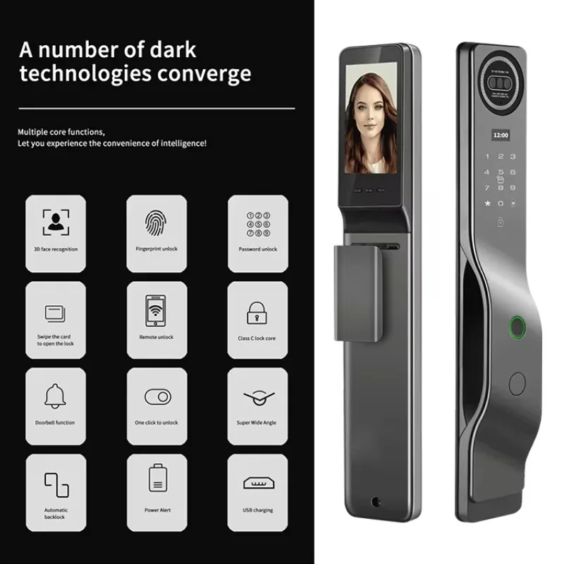 Custom Smart Home Digital Security Safety Electric Lock Wifi With 3D Face Recognition for Main Entrance Door