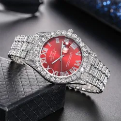 Full Diamond Roman Scale Steel Band Watch Men's Calendar Quartz Watch Full Sky Star Men's Watch