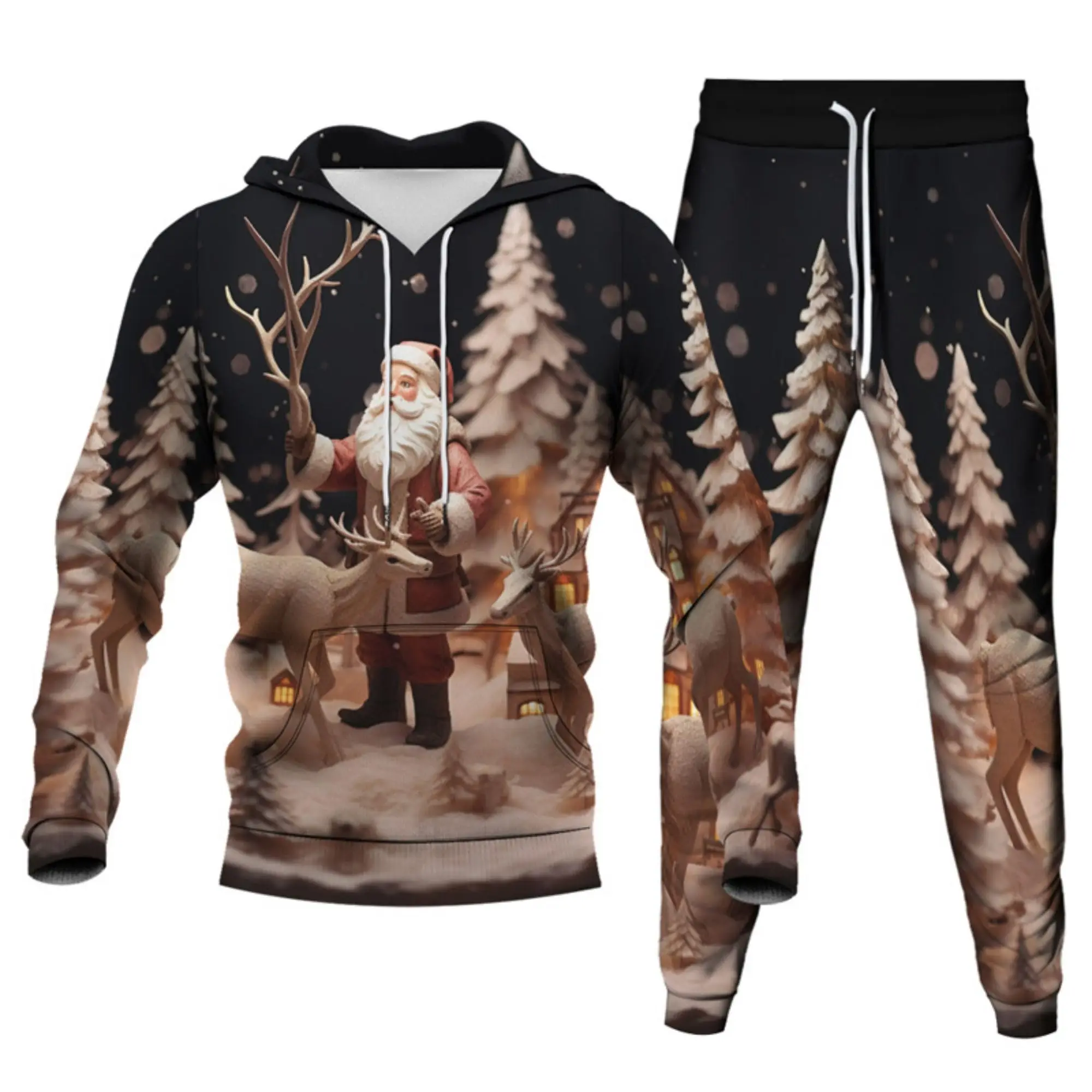 Hoodies Tracksuit Men New Year Christmas Men's Sweatshirt Pant Suit Santa Claus Deer 3D Printed Party Fun Festival Unisex Set