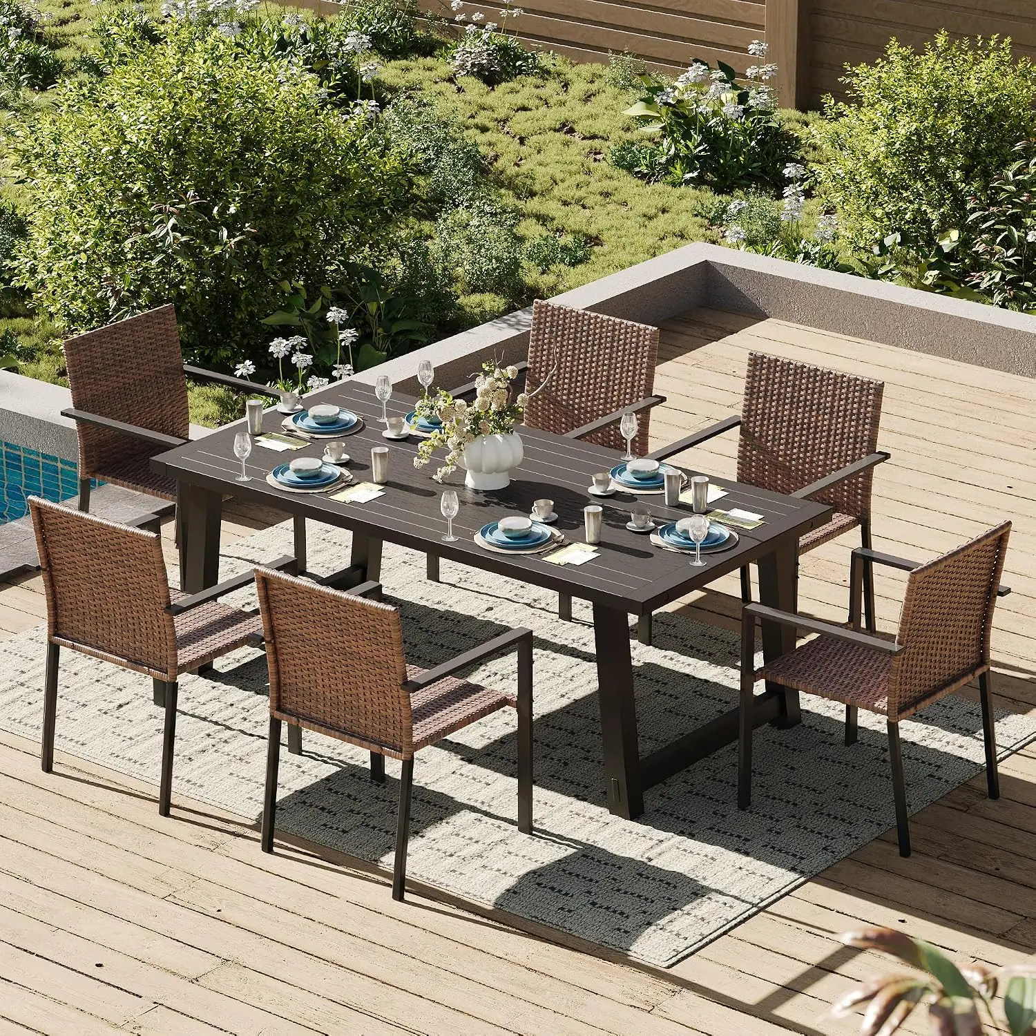 Stackable Wicker Chairs, Patio Dining Chairs Set of 4, All-Weather Breathable Outdoor Dining Chair, Steel Frame, Customized
