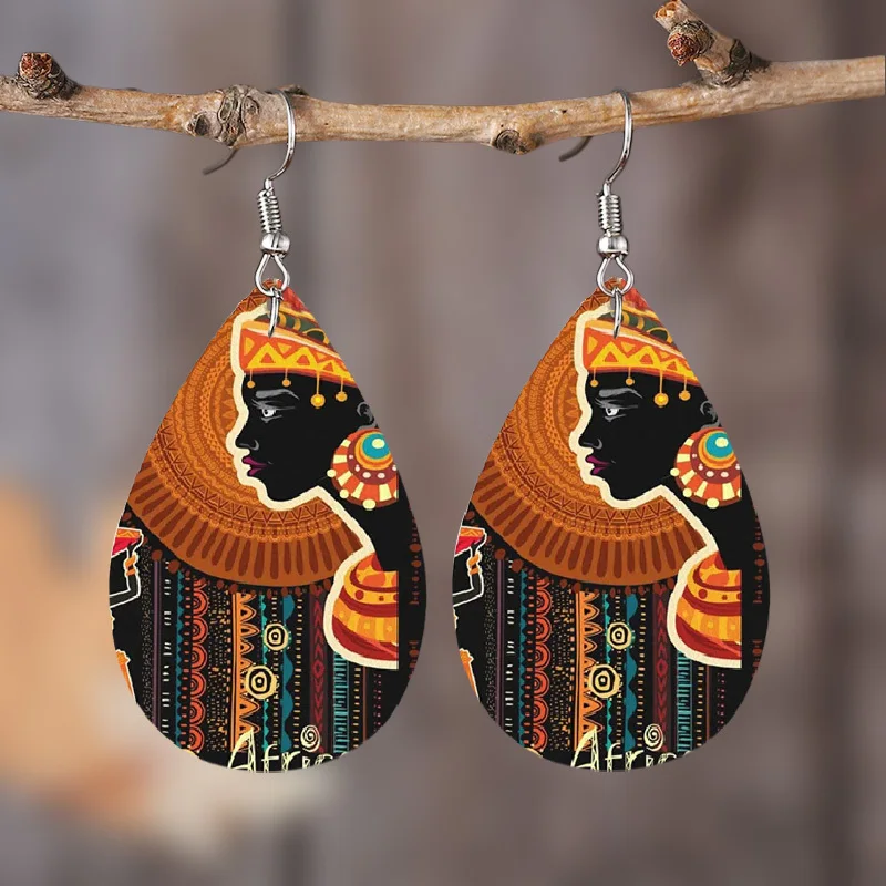 Creative African Tribal Teardrop Dangle Earrings Retro Elegant Style PU Leather Jewelry Trendy Female Gift