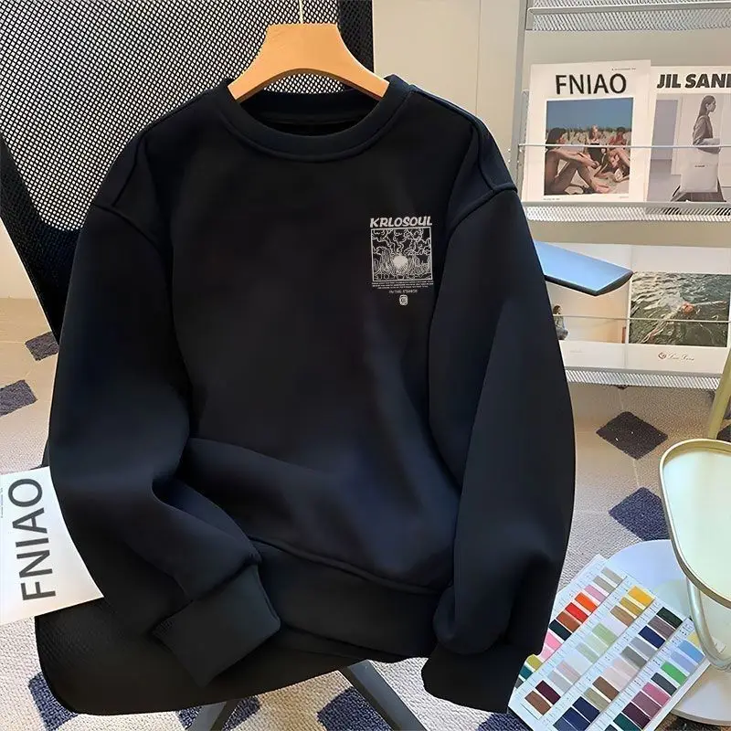 

Мужская толстовка большого размера (до 300 фунтов) в американском ретро-стиле с круглым вырезом, повседневная, с длинным рукавом, весна-осень, модный брендовый стильный топ